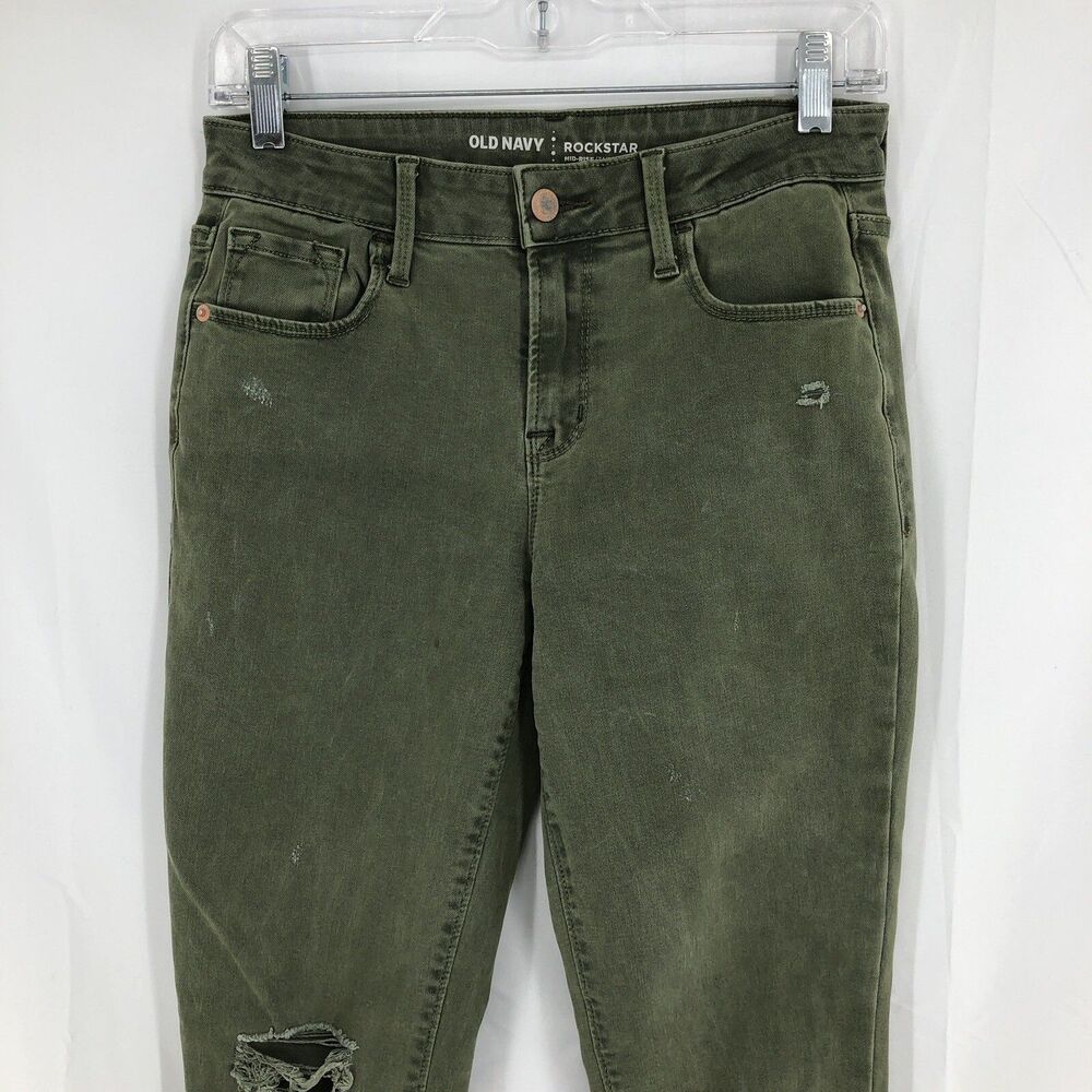 Old Navy Rockstar Mid-Rise Green Distressed Denim Jeans 4 (28x29)